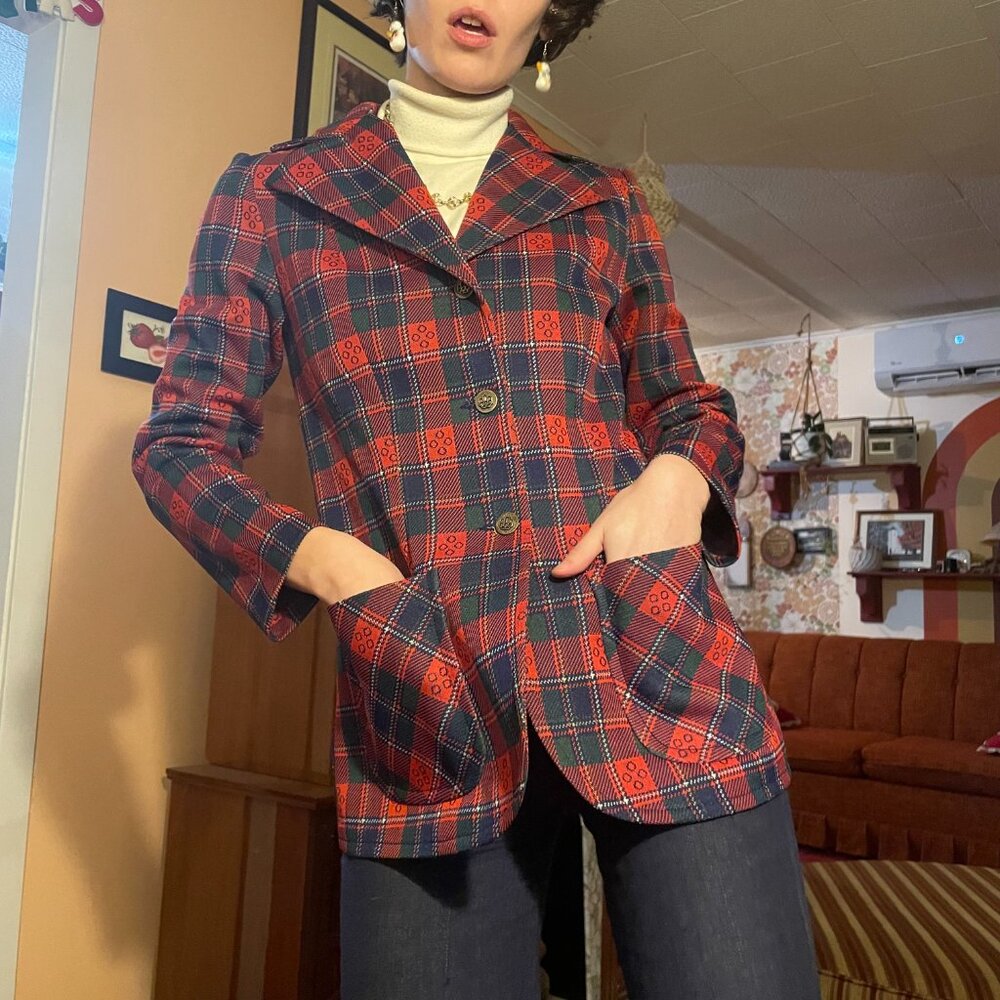 1970s metal button wyndham plaid pocket blazer - made in canada! - Picture 8 of 12